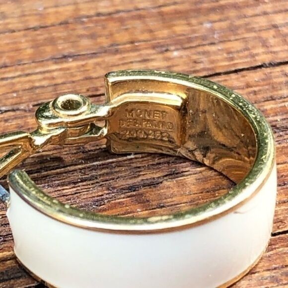 Vintage Monet Gold/ Off White Hoops - Picture 5 of 7